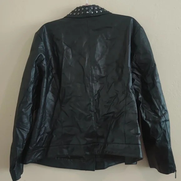 Jessica London Black Studded Leather Jacket Woman's Size 24 - Picture 9 of 9